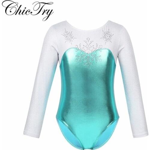 Girls Kids Shiny Rhinestone Snowflake Metallic Gymnastics Leotards Professional Ballet Tutu Leotard Ballet Dance Dress Jumpsuit