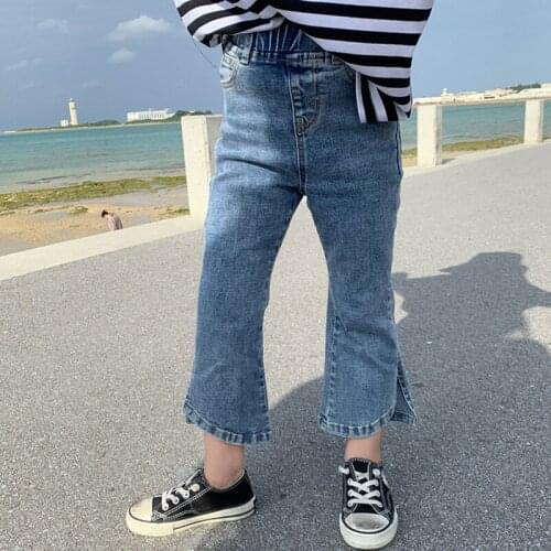 Girls Slim-Fit Stretch Jeans 2021 Fashion Spring Autumn Girls New Denim Pants Baby Girls Trousers Korean Side Slit Flared Pants
