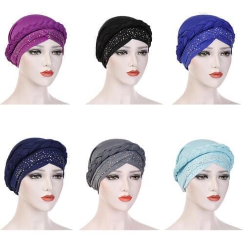 India Hat Women Lady Muslim Braid Head Turban Head Wrap Cover Cancer Chemo Cap Hat Islamic Arab Hair Loss Hat Accessories