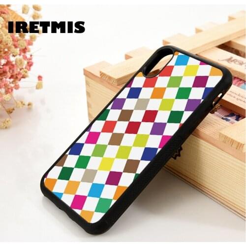 Iretmis 5 5S SE 6 6S Silicone Rubber Phone Case Cover for iPhone 7 8 Plus X Xs 11 12 MINI Pro Max XR Colourful Tiles Checkers