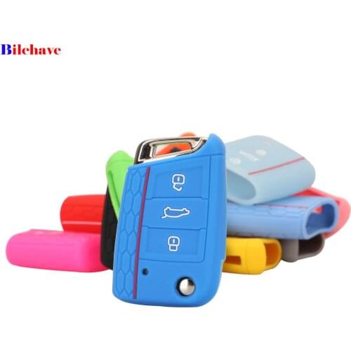 Bilchave 30pcs For VW Polo Golf 7 Tiguan For Skoda Octavia Kodiaq Karoq For SEAT Ateca Leon Ibiza 3Button Silicone Car Key Case