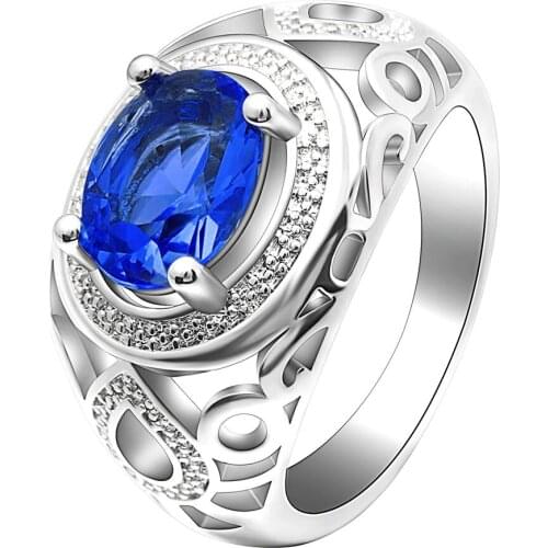 Hainon Fashion Hollow Blue Green Pink Cubic Zircon Wedding Ring for Lady Jewelry Gift Hot Sale Luxury Silver Color Ring