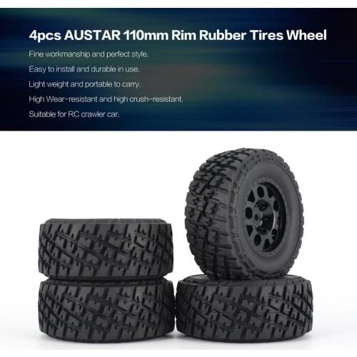 4pcs AUSTAR 110mm Rim Rubber Tyre Wheel Set Spare Parts Accessories for Traxxas Slash 4X4 RC4WD HPI HSP Crawler Car Model Tire