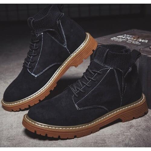 Leather boot for riding genuine stylish Winter top ankle suede mens men mens vintage boots casual home chelsea shoes boty man