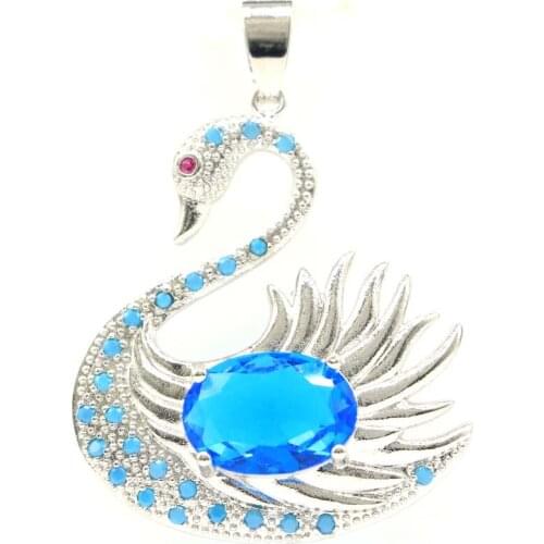44x32mm Beautifu Swan Shape Created White Sapphire Paris Blue Topaz Blue Turquoise Tourmaline CZ Silver Pendant Fine Jewelry