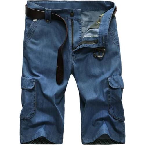Summer Denim Shorts Pants Boardshort Mens Casual Jeans Shorts Multi 3D Pockets Straight Loose Baggy Men Cargo Shorts Plus Size