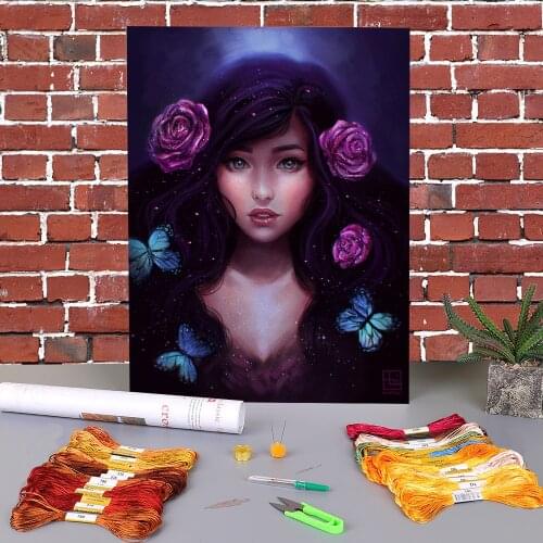 Cartoon Girl Woman Printed Canvas 11CT Cross Stitch DIY Embroidery Kit DMC Threads Needlework Sewing Handiwork Stamped
