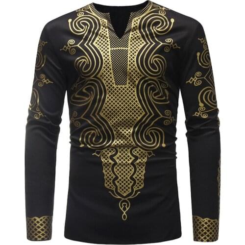 Men V-neck T Shirt Africa Clothing Fad Fashion African Dashiki Traditional Maxi Man Shirt Hip Hop Streetwear Tee Shirt Homme