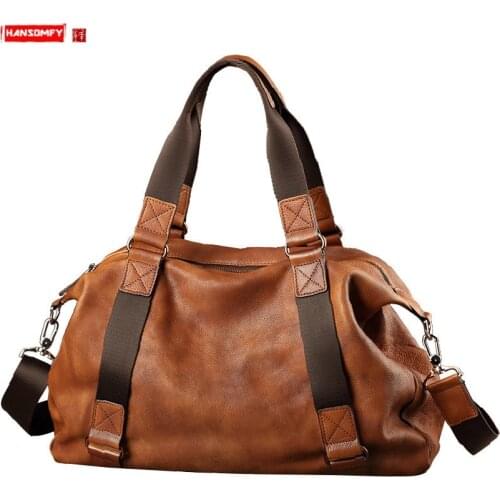 Genuine Leather Mens Bag Large Capacity Briefcase Soft Leather Handbag Men Shoulder Messenger Travel Bag Diagonal Laptop Bags
