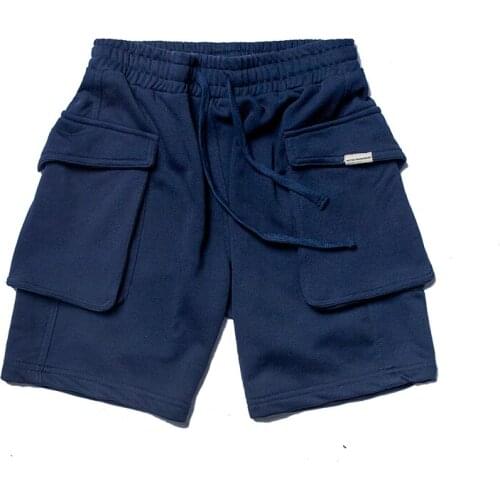 100% cotton men solid sweat baseball fleece shorts navy big pockets