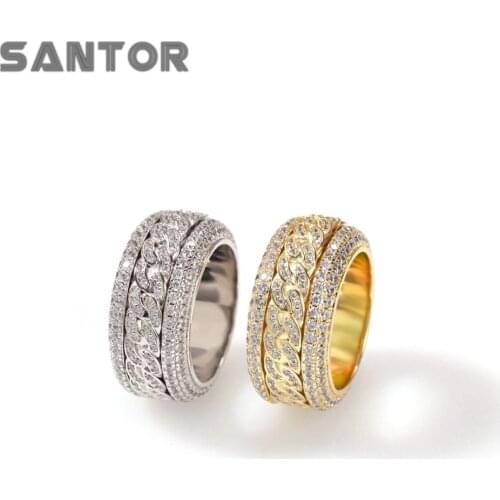 11mm Hip Hop Mens Iced Out Cubic Zircon Bling Round Ring Gold Silver Color CZ Jewelry Cuban Rings Gifts