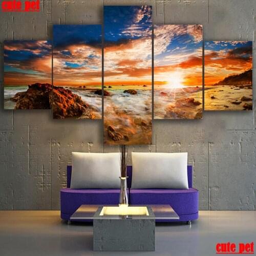 Large Diamond Embroidery Sea fog landscape in the sunset Cross Stitch 5PCS Diamond Painting Kits Mosaic Sale Rhinestones Decor