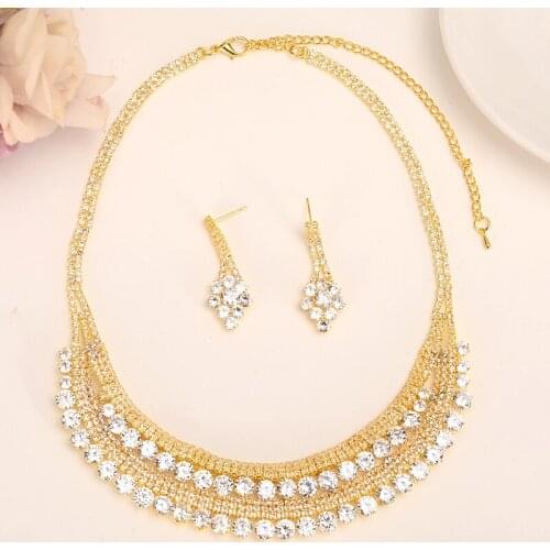 Gold stone flower Wedding Jewelry Sets Cubic Zirconia Elegant Engagement Earring for Women girls charms gift Accessories