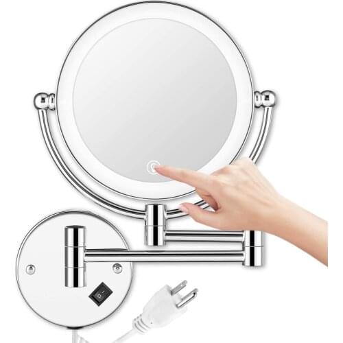Wall Mount Makeup Vanity Mirror with LED Light 8'' Double Sided 5x Magnification Touch Button Stepless Adjustable Light