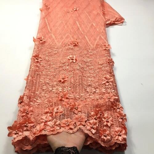 NEW Lace Fabric Peach African Lace Fabric 2021 High Quality Lace Beaded French Nigerian Lace Fabrics 3D Lace 5 Yards /Lot M3542