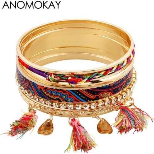 New Design Vintage Style Handwork Braid Rope Bracelets & Bangles Set European American Fashion Crystal Bead Bangles Jewelry Gift