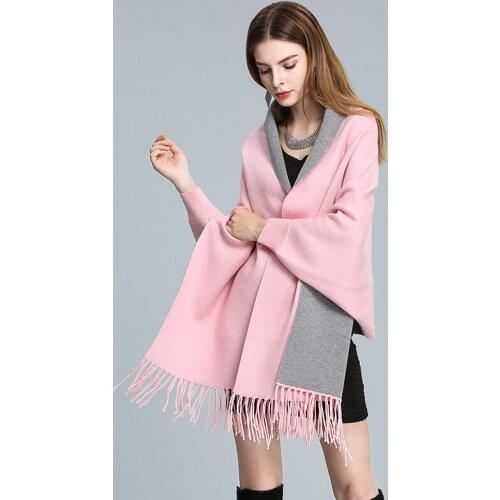 Autumn New Fashion Womens Wool Elegant Socialite Cashmere Tassel Solid Color Cardigan Scarves Sweaters Batwing Sleeves Women