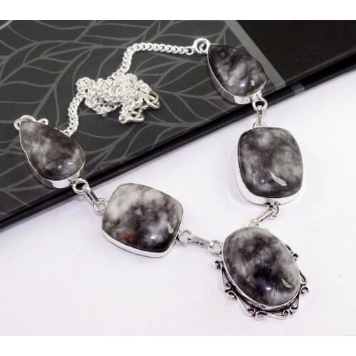 White Jaspper Necklace Silver Overlay over Copper , 44.3 cm, N0235