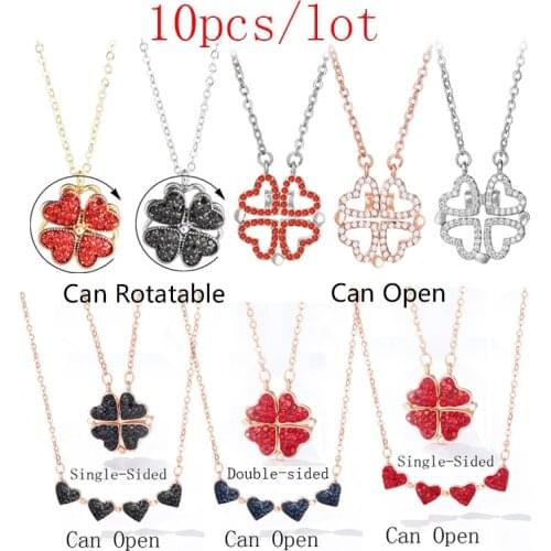 Wholesale Rotatable Four Heart Clover Necklace Double Sided Lucky Grass Four-leaf Clover Combine Two In One Women Clavicle Chain