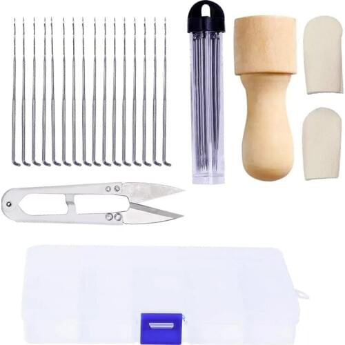 KAOBUY 22 Pcs Felt Stitch Punch Tool And Supplies With Felting Needles, Wood Handle, Scissors,Finger Cots For Starter