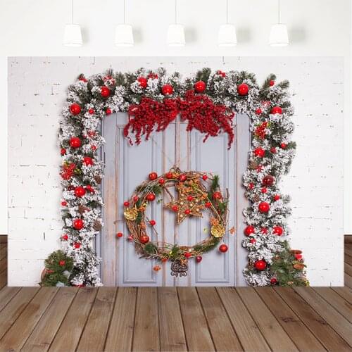 Christmas Photography Background Door Panel X-mas Garland Kids Party Props Printed Banner White Wall Backdrop For Photo Studio