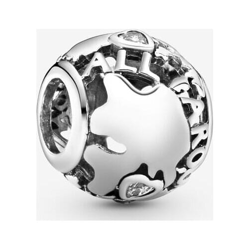 100% 925 Sterling Silver Around the World Charm Fits Pandora Bracelet Clear CZ Metal Beads for Jewelry Making DIY Gift Bijoux