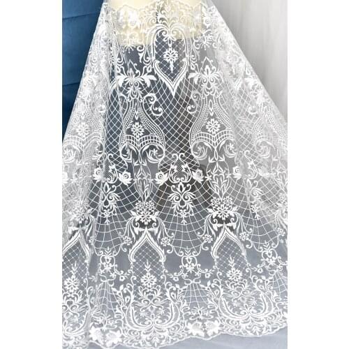 Special grid Lace Fabric Wholesale 5 yards embroidery for bridal dress