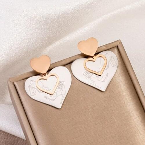 TIMEONLY Romantic Love Heart Titanium Steel Dangle Earrings for Women Female for Women Hollow Metal Charm Earring Sweet Jewelry