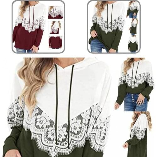 All-Match Classic Lace Stitching Hooded Pullover Sweatshirt Cozy Lady Hoodie Long Sleeve Streetwear