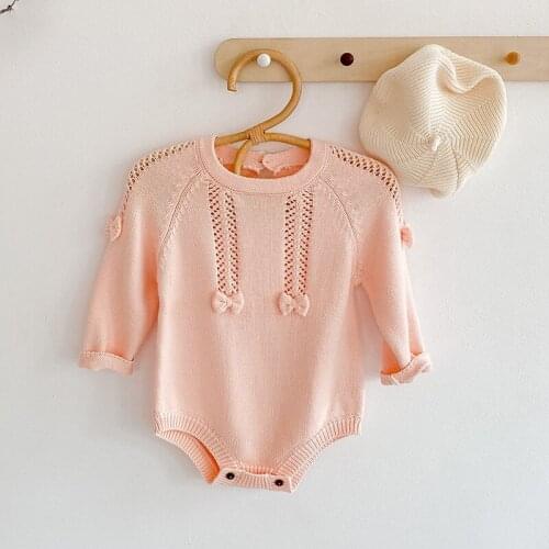 The Spring And Autumn Period And The Baby Girl Baby Bowknot Wool Conjoined Package Fart, Triangle Climb Clothes Bodysuits