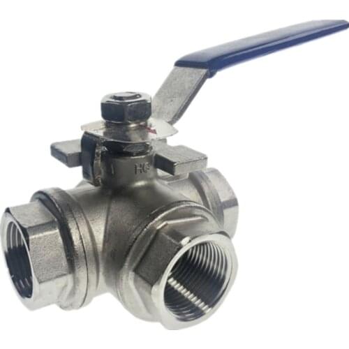 WZJG 1/2" 3/4“1” 3 Way BSPT T and L Type Female Mounting Stainless Steel Ball Valve Vinyl Handle Irrigation Pipe Fittings