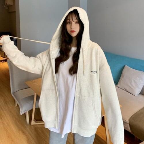 Women Letter Print Hoodie Oversized Clothes Harajuku Casual Pullover Loose Zipper Sweatshirt Daily Streetwear Chic Sweet Clothes