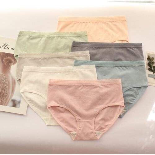 Women Briefs Cotton Sexy Sports Panties Mid-Waisted Soft Solid Female Underwear Ladies Knickers Lingerie Underpants 6 PCS/Lot