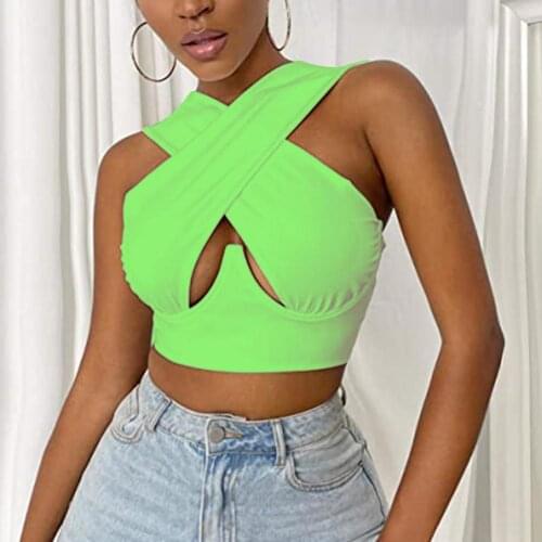 Womens Criss Cross Tank Tops Sexy Sleeveless Solid Color Cutout Front Crop Tops Party Club Streetwear Summer Lady Bust
