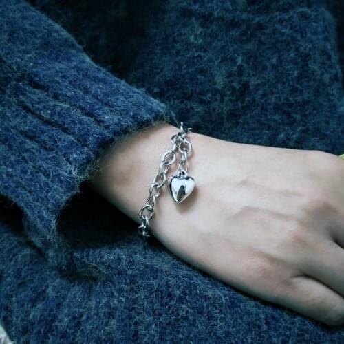 Ins Style Retro Silver Color Heart Charm Bracelet for Women 2020 Fashion Jewelry Simple Hand Chain Female New