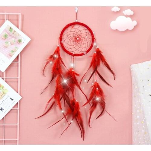 1PC Dream Net Catcher National Feather Ornaments Lace Ribbons Feathers Wrapped Dreamcatcher Home Pendant Decoration