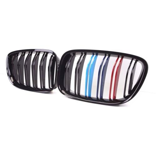10sets Glossy Matt Black Double Line M-Colour Front Grille Kindney Grill For BMW 5-Series GT F07 528i 535i 550i