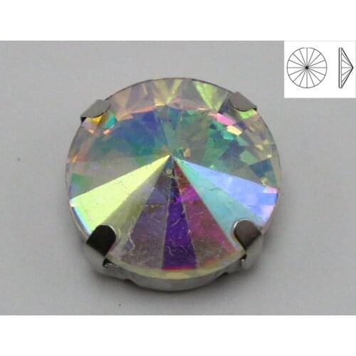 20 Silver Colour Clear AB Crystal Round Rivoli Rhinestones Glass Rose Montees 16mm