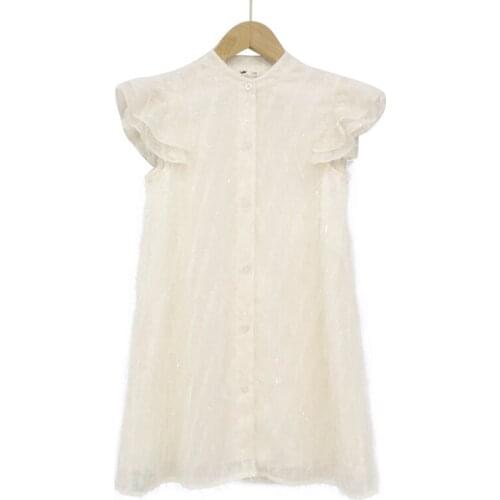 2020 Summer New Feather Open Buckle Girls Dress Kids Elegant Dresses Teen Baby Princess Dresses Children Shirt Dress, #8540