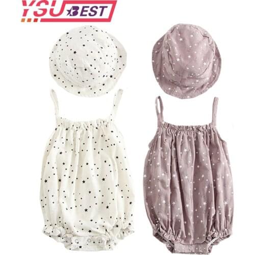 2019 Retro Baby Girls Clothes Summer Newborn Star Print Princess Rompers+Sun Hat Brief Set Infant Outfit Girls Jumpsuit Clothes