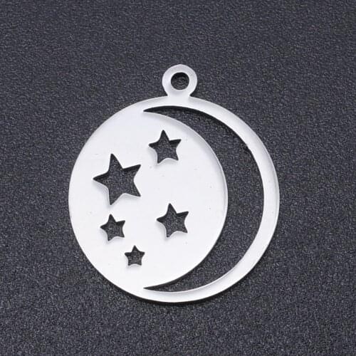 5pcs/lot 100% Stainless Steel Moon and Stars Charms Wholesale Never Tarnish Top Quality DIY Necklace Bracelet Making Charms