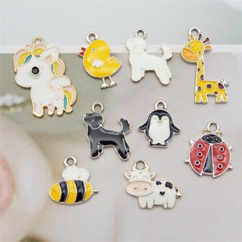 9pcs Mixed Enamel Animals Cute Necklace Pendan Earrings Accessories Necklace Bracelet Anklet Choker DIY Jewelry Cow Ladybug cat