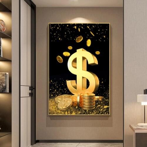 Abstract Golden Dollar Sign Rich Money Canvas Painting Wall Art Posters Prints Wall Pictures for Living Room Home Cuadros Decor
