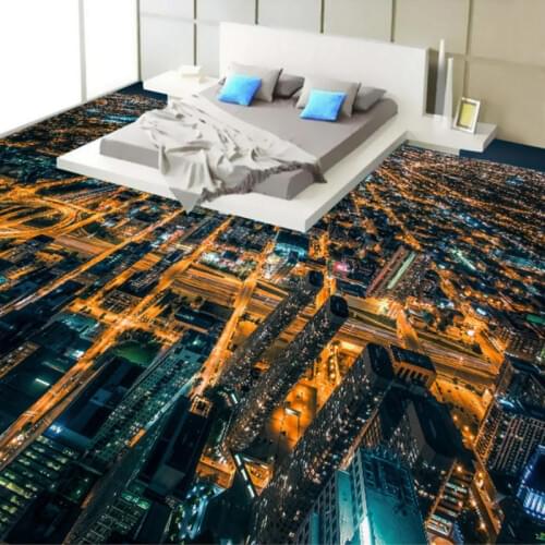 Free Shipping custom HD Bustling urban night view 3D Self-adhesive floor mural shopping mall hotel corridor wallpaper mural