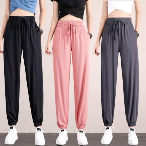 Women Pants Ice Silk Womens Pants Sports Loose Summer Casual Pants plus Size Single Top/Suit Pantalones De Mujer