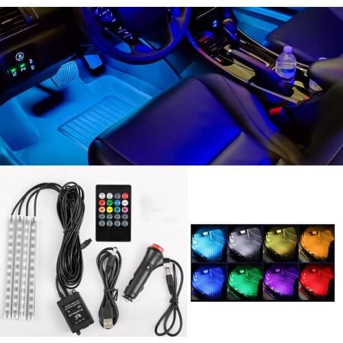 Car Interior Decorative Lights Atmosphere Strip Lamp 48SMD LED Ambient Lamp LED Car Foot Light Remote/Voice Control