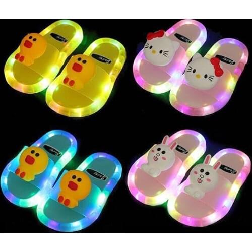 Childrens slippers luminous summer sandals and slippers for boys and girls flashing animal smiley cartoon soft-soled slippers
