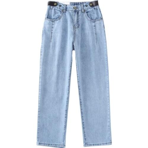 Womens Demin Long Pants Casual High Waist Pockets Jeans Trousers