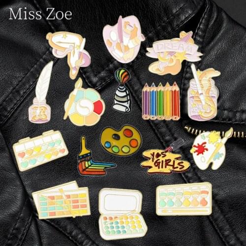 Cartoon Art Oil Painting Enamel Pins Color Palette Artist Dream Brooches Shirt Lapel Badge Buckle Jewelry Gifts For Art Friends