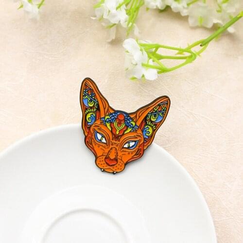 Cute Cat Animal Enamel Pins Custom Orange Hairless Cat Egyptian cat Brooches Badge Lapel Clothes bag Jewelry Gift for Friends